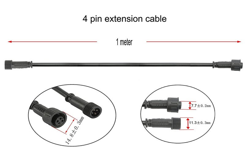 Sumaote 3.28ft 1m 4Pin Extension Cable Wire with Male and Female Connectors at Both Ends for RGB & RGB Multi-Color LED Deck Lights, Pack of 5 - Image 2